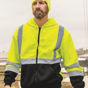 Unisex Hi-Vis Full-Zip Hooded Sweatshirt
